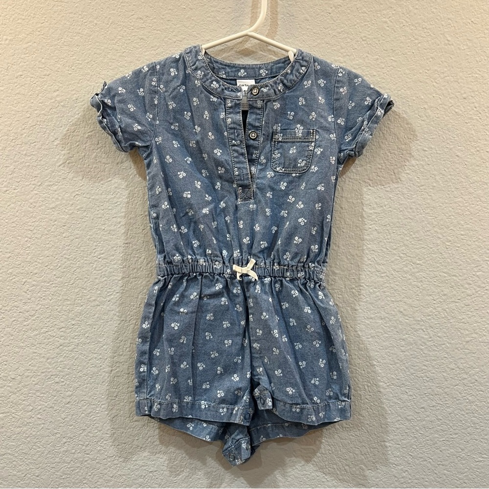 Carter’s - Little Girls Blue Denim Floral Romper 18m